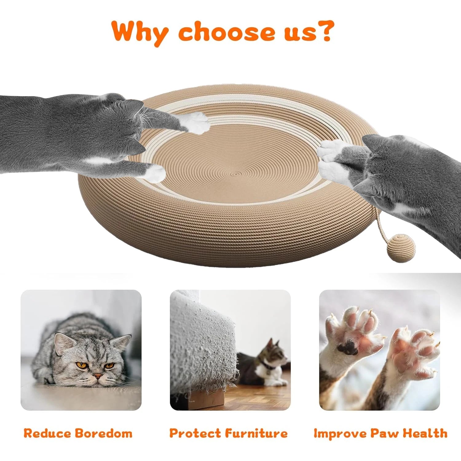 Round Cat Scratching Board – Non-Slip Claw Grinding Pad & Portable Sofa Bed for Cats (White Stripes / Brown)