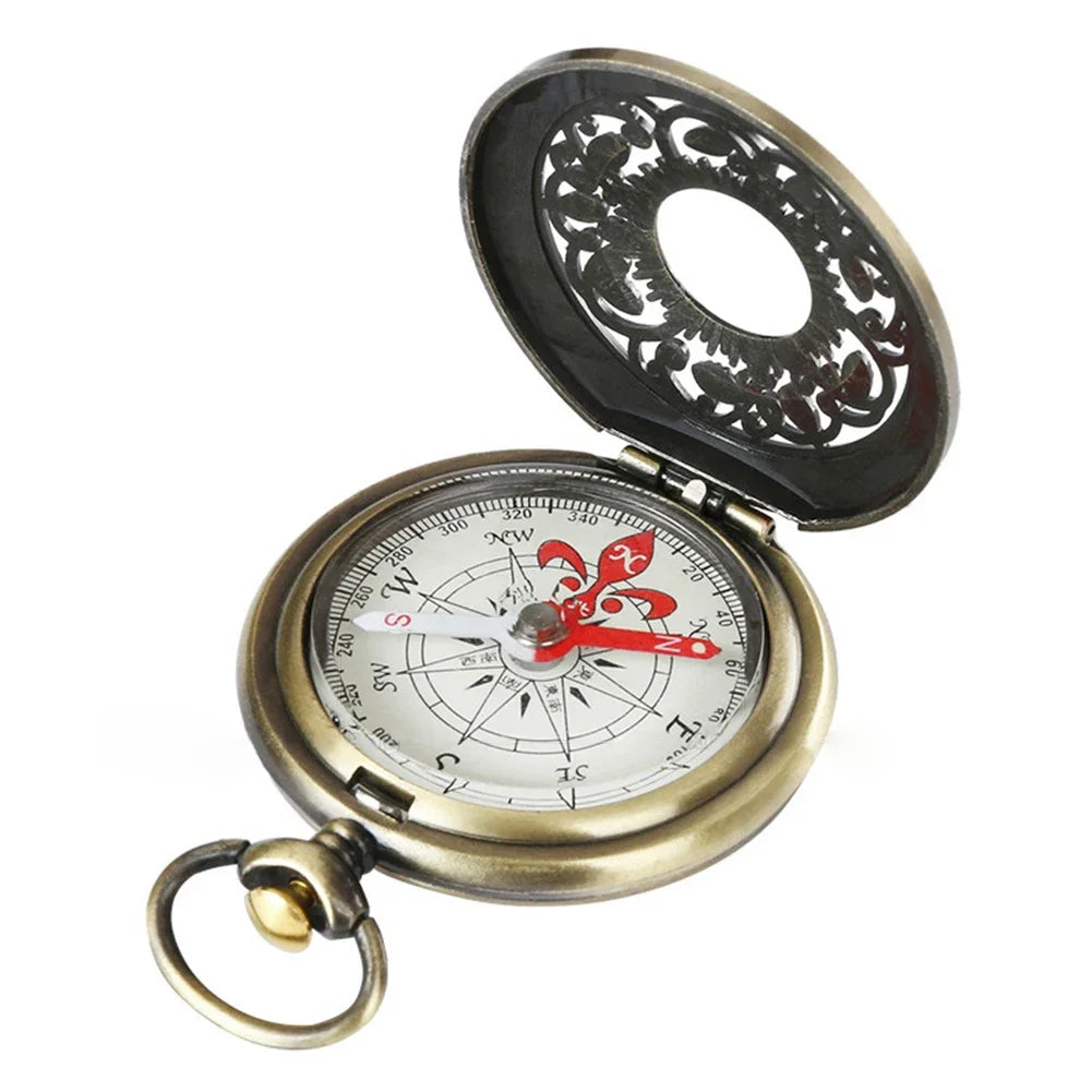 Vintage Bronze Pocket Compass – Retro Outdoor Hiking Navigation Tool & Kids Adventure Gift with Carabiner 🧭✨