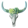Cow Skull Wall Pendant with Succulent Flowers – Rustic Western Resin Sculpture for Home & Garden Décor