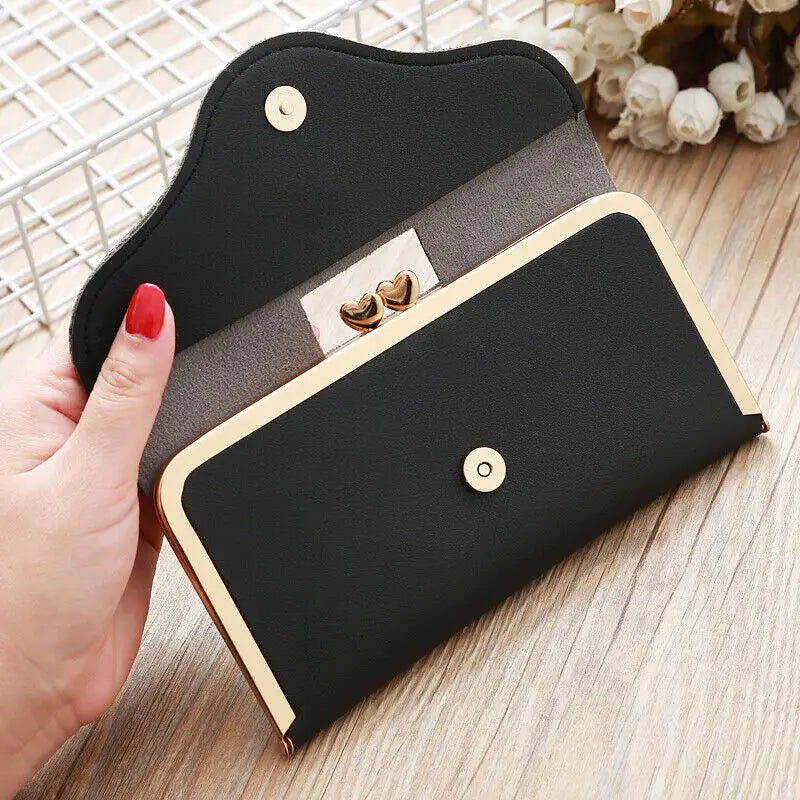 Women’s Crown Style Long Wallet – Elegant PU Leather Hasp & Zipper Clutch with Coin Pocket, Card Holder & Portable Design
