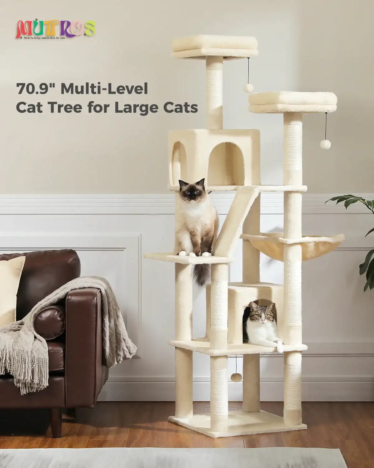 Large Cat Tree Tower for Indoor Cats – Multi-Level Plush Cat Condo with Scratching Posts, Boards, Perches & Caves