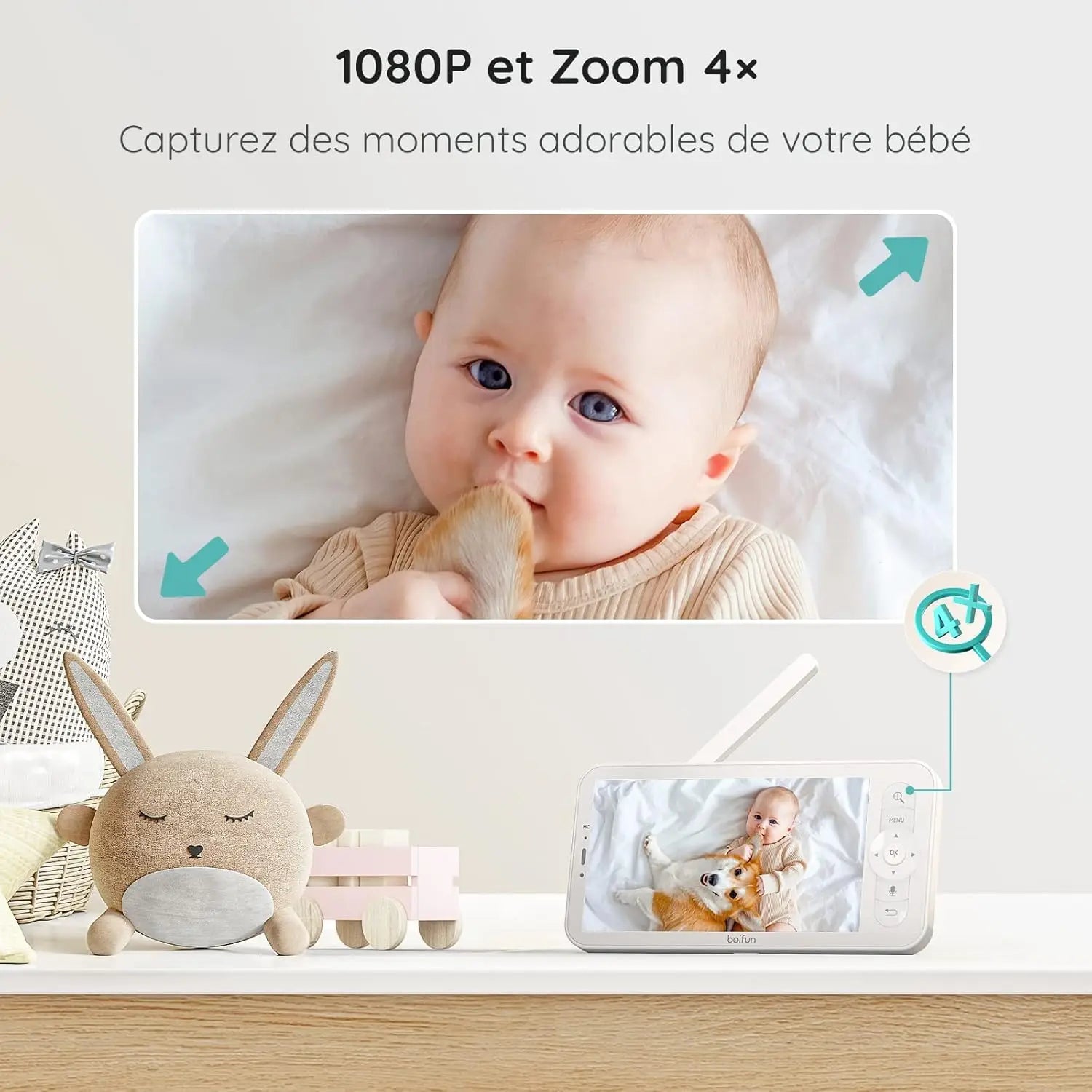 Boifun 5” Baby Monitor – 1080P WiFi Baby Camera with Screen & App Control, Video Playback, Night Vision & Two-Way Audio