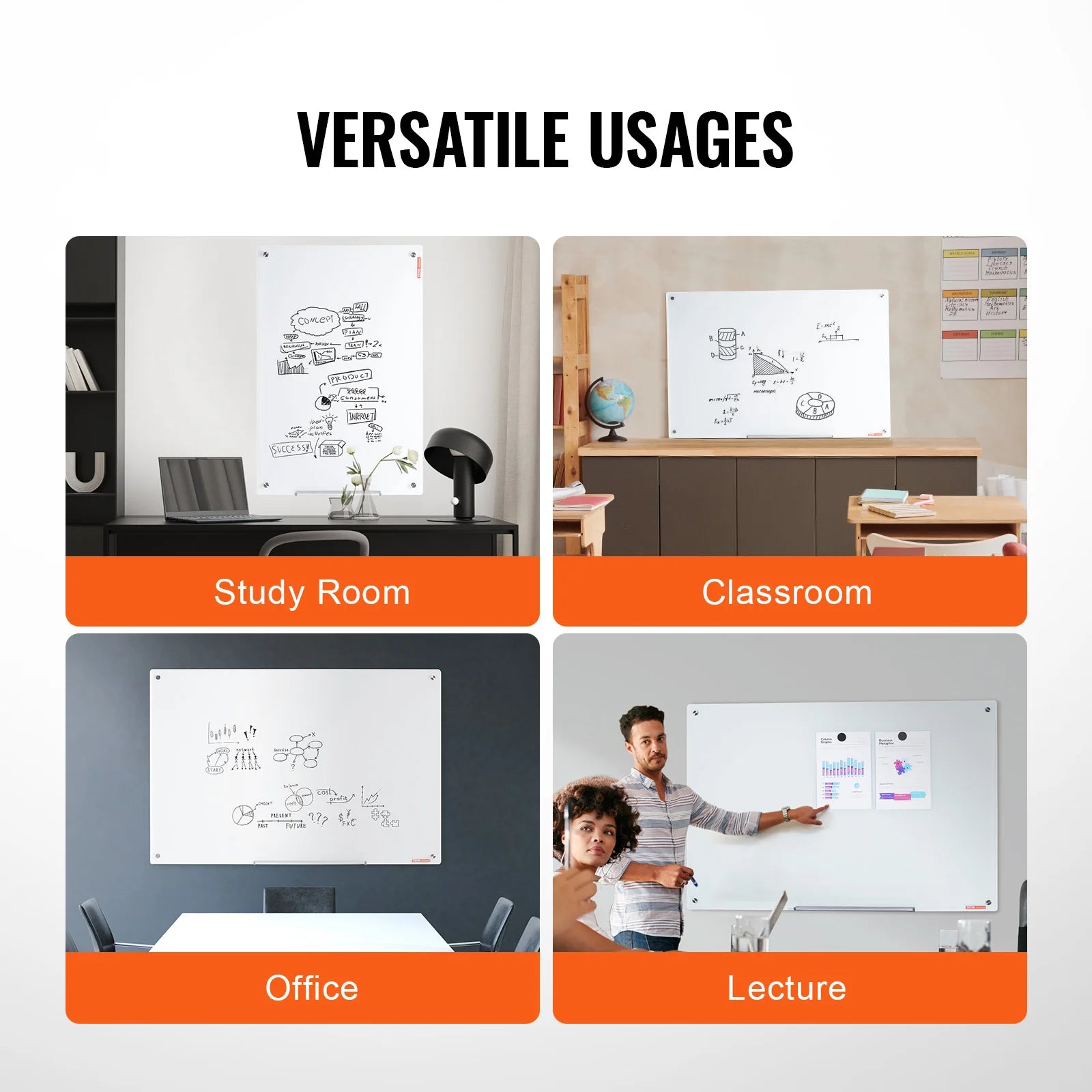 Magnetic Frameless Glass Dry-Erase Board – 48″ × 32″, Wall-Mounted Glass Whiteboard for Office, School & Home