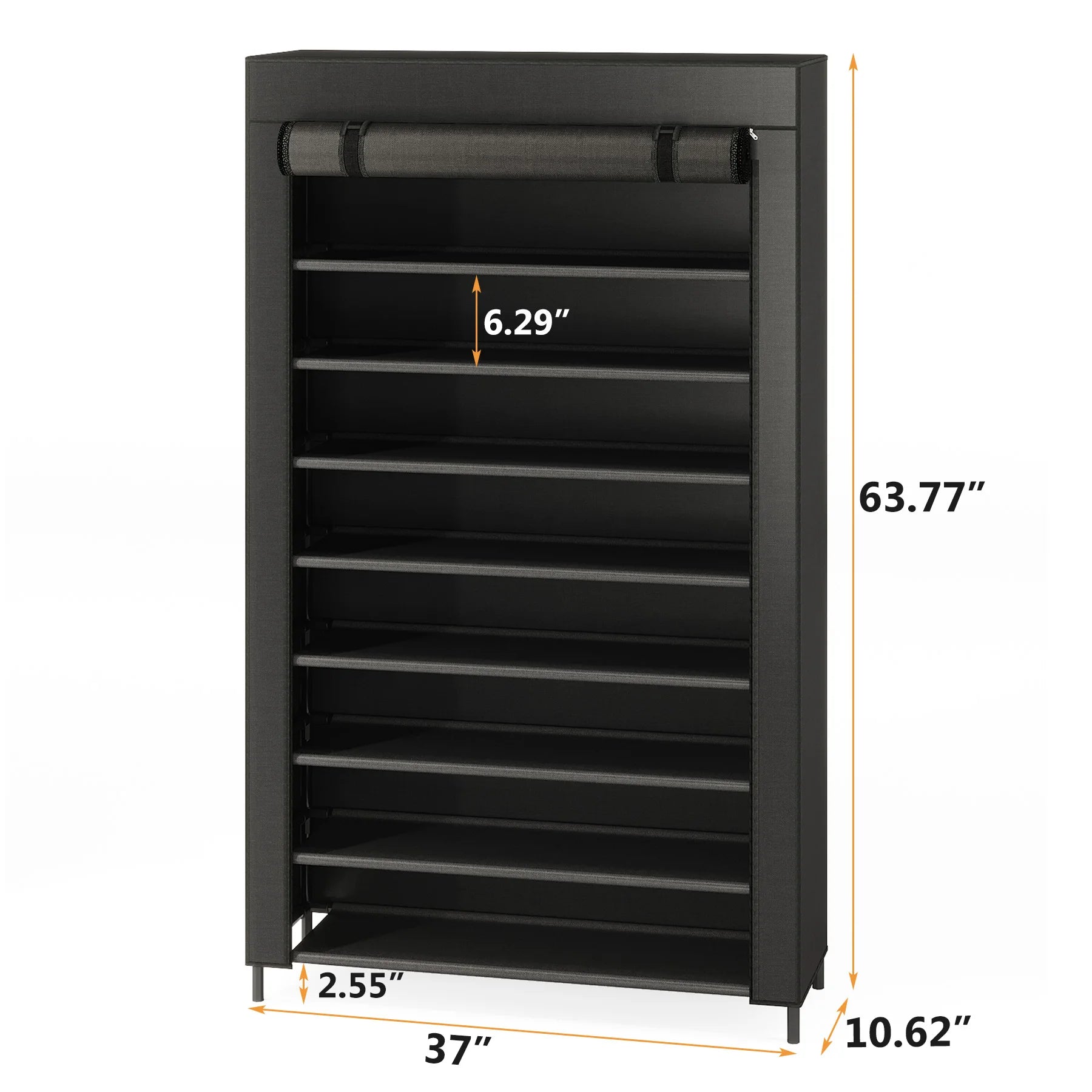 10-Tier Shoes Rack with Cover – Large Capacity Black Shoe Storage Organizer for Entryway & Closet (Up to 50 Pairs)