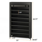 10-Tier Shoes Rack with Cover – Large Capacity Black Shoe Storage Organizer for Entryway & Closet (Up to 50 Pairs)