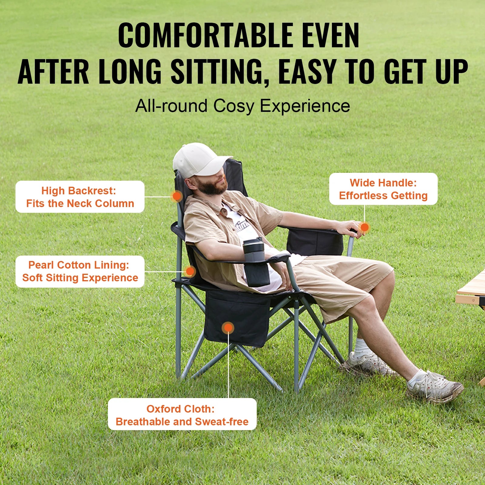 Succebuy Camping Folding Chair – Portable Quad Chair with Lumbar Support, Padded Arms & Side Pockets 🏕️🪑