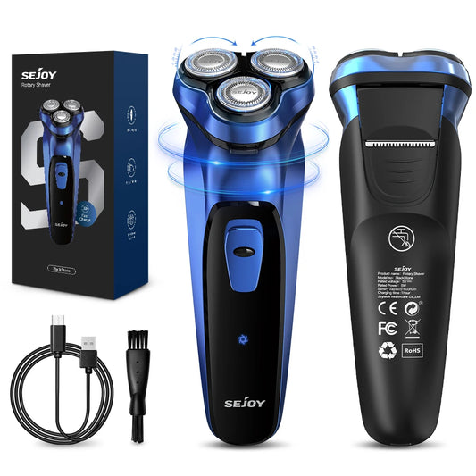 Sejoy Electric Razor – USB‑C Rechargeable Rotary Shaver with 3D Floating Heads & Pop‑Up Trimmer for Travel 🧳🪒