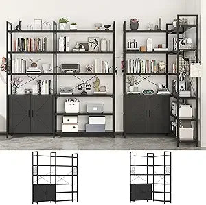 5-Tier L-Shaped Corner Bookcase – White & Gold Modern Display Shelf with Adjustable Feet & Anti-Tip Design
