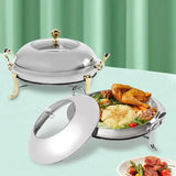Round Stainless Steel Cooking Buffet Warmer Tray with Lid & Fuel Holder – 6 L / Professional Serving Set