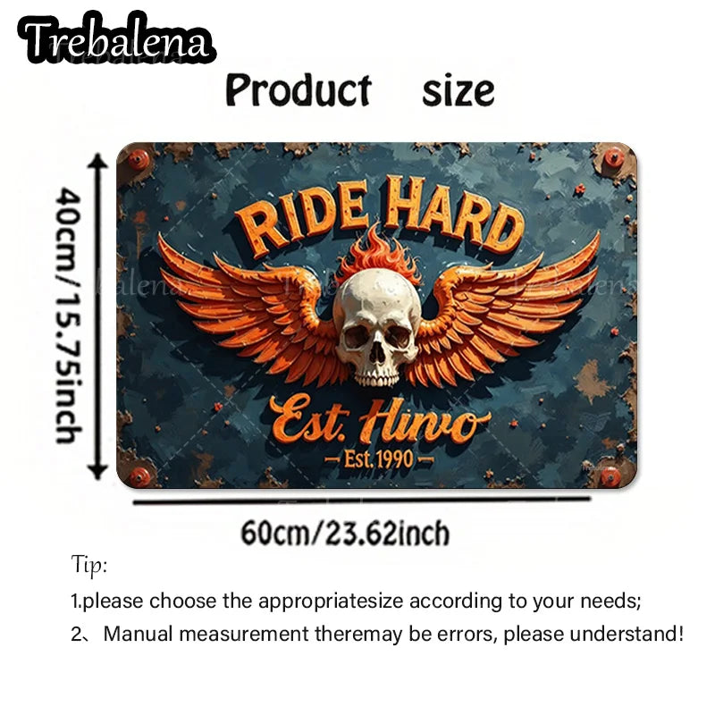 Ride Hard Skull Wings Welcome Doormat – Vintage Biker Home Entry Rug (Indoor/Outdoor Use)