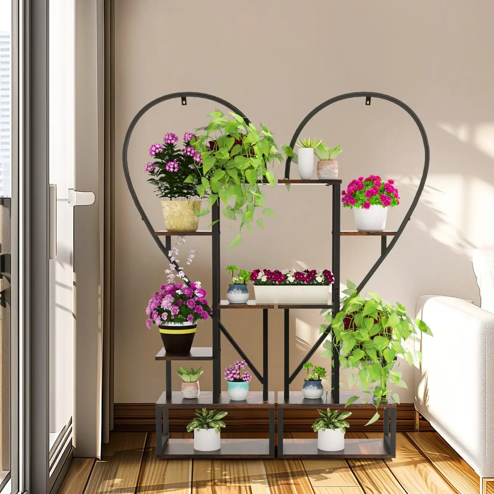 Heart-Shaped 6-Tier Metal Plant Stand Shelf – Indoor & Outdoor Display Rack for Plants