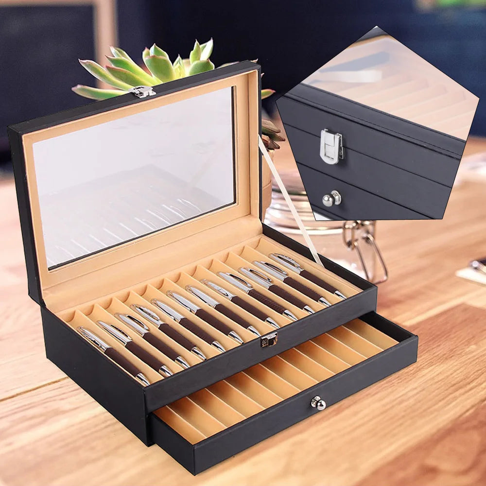 Leather Fountain Pen Display Case – 24-Pen Storage & Organizer Box