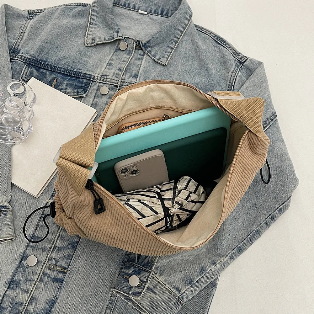 Women’s Corduroy Dumpling-Style Shoulder & Crossbody Bag – Large Capacity Trendy Carry