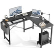 JHK 50-Inch Gaming Corner Desk – Wooden PC Table with CPU Storage Shelf & Side Bag for Home Office & Small Spaces