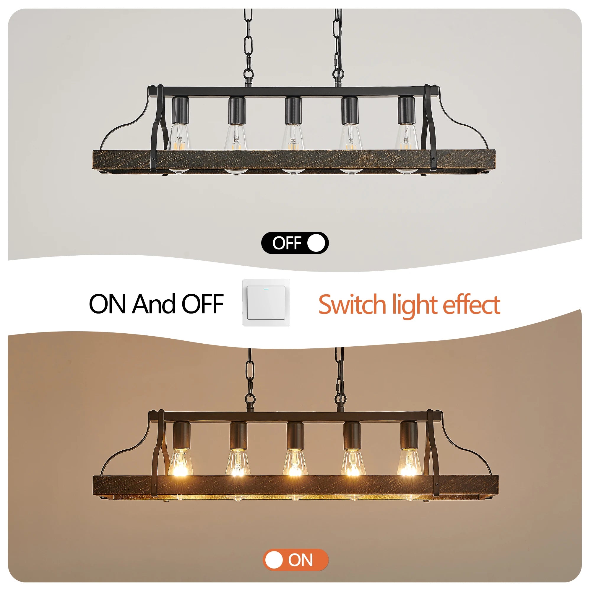 Black & Gold Vintage Pendant Chandelier with 5 Bulbs – Adjustable Height Industrial Hanging Light for Dining & Living Rooms
