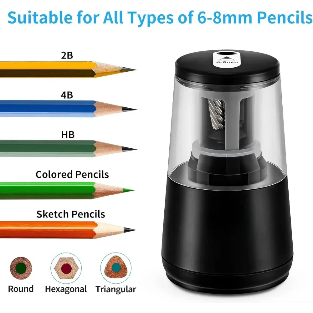 Electric Pencil Sharpener – Heavy-Duty Helical Blade, Auto-Stop for No.2 & Colored Pencils (6-8 mm)