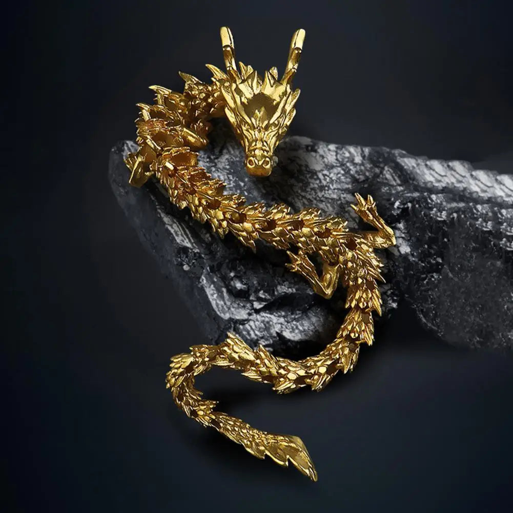 3D Printed Chinese Dragon Figurine – Movable Articulated Golden Loong Model for Desk Display & Home Decoration