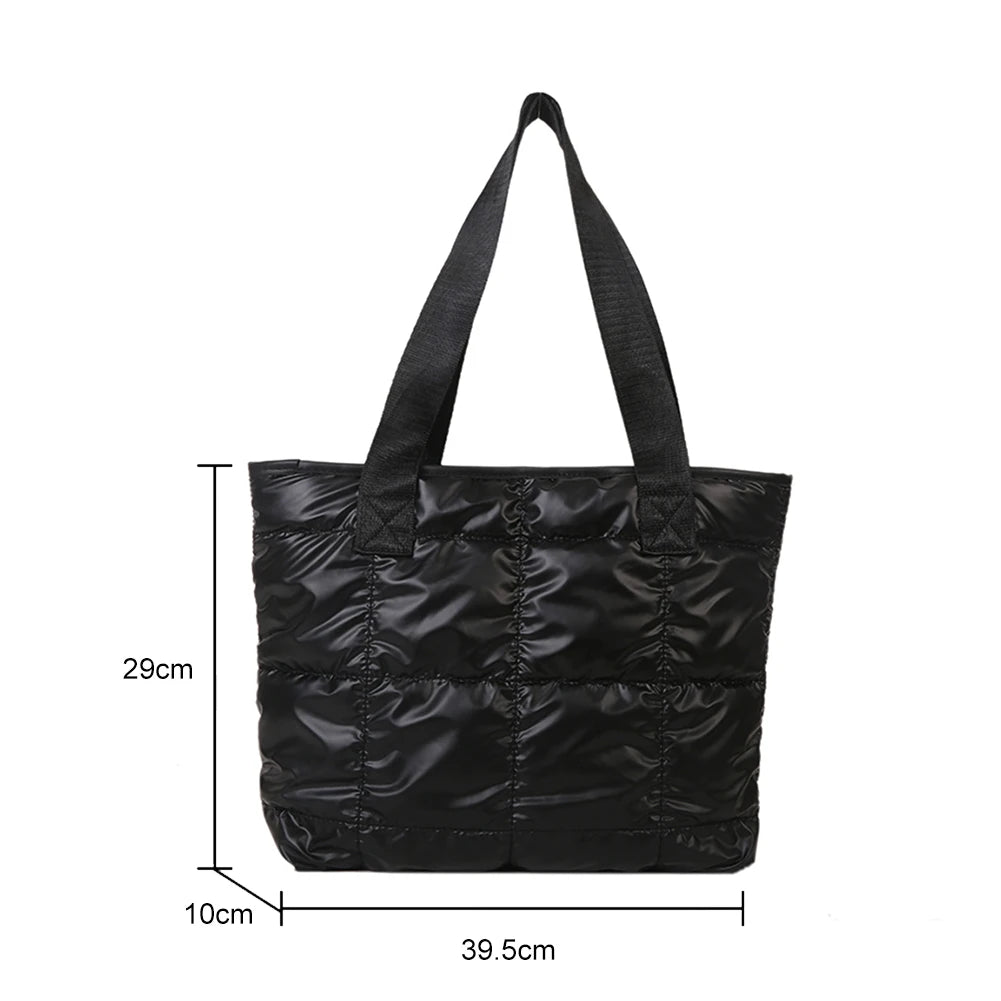 Women’s Cotton-Padded Large-Capacity Tote Bag – Quilted Rhombus Solid Colour Handbag