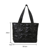 Women’s Cotton-Padded Large-Capacity Tote Bag – Quilted Rhombus Solid Colour Handbag