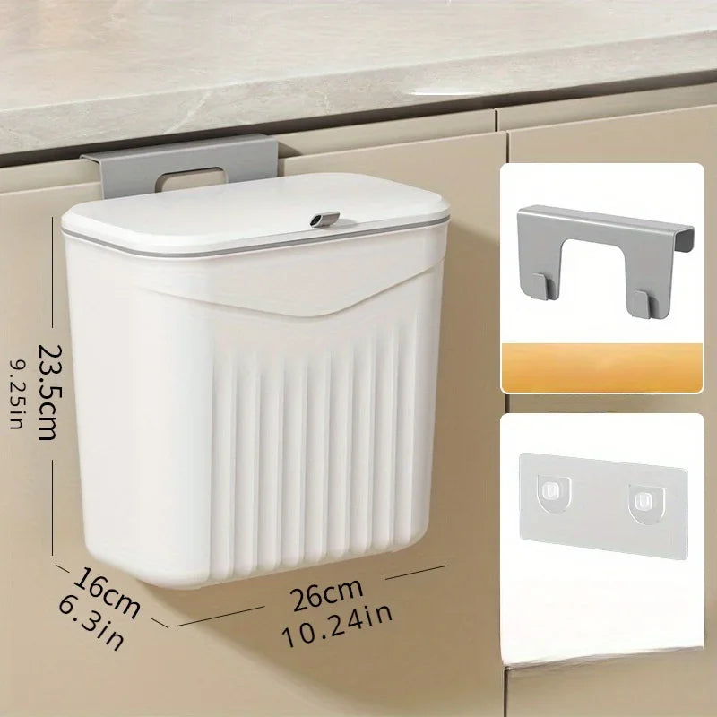 Wall-Mounted White Space-Saving Trash Bin for Kitchen – Durable Plastic Multi-Functional Waste Storage