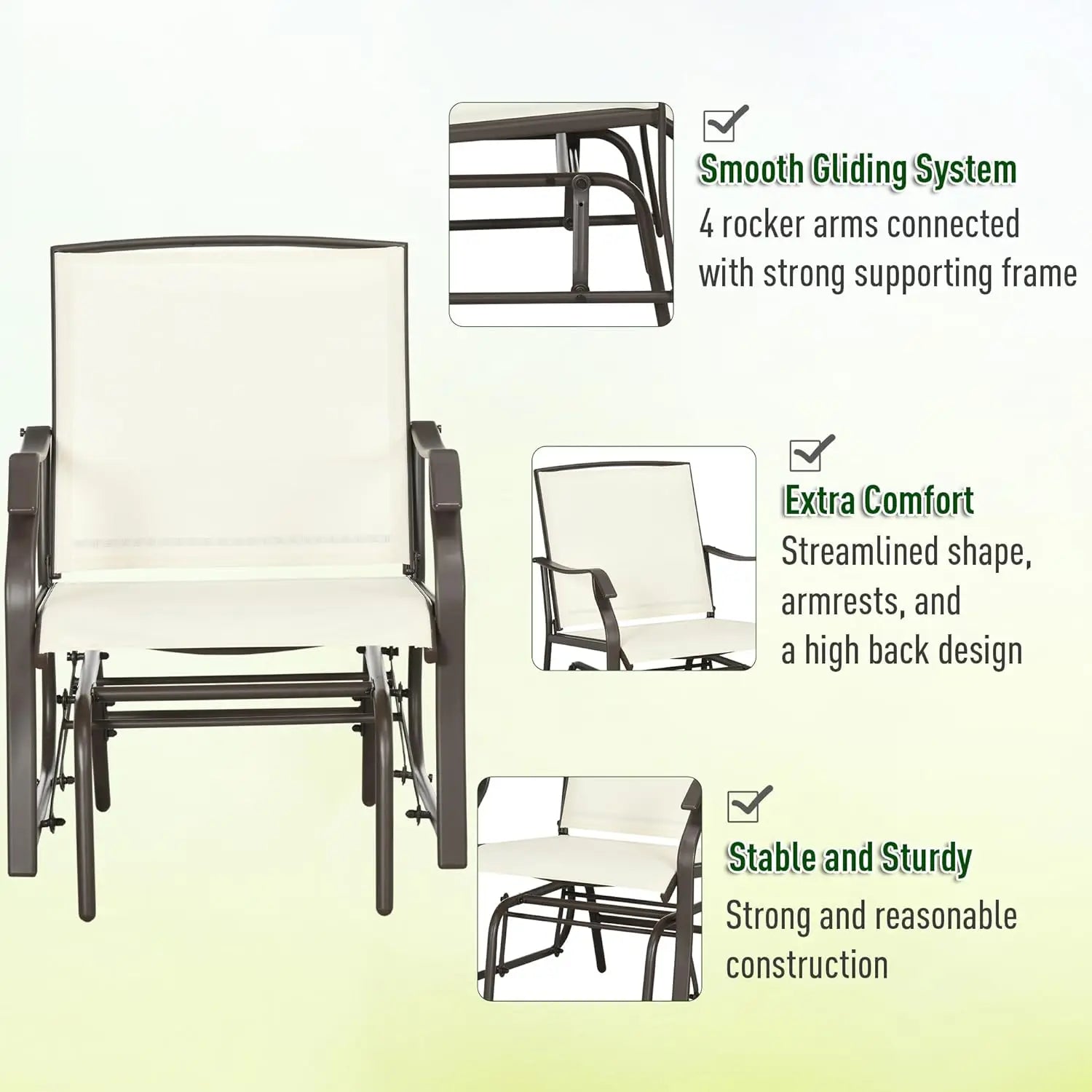 “3-Piece Outdoor Glider Bistro Set – 2 Rocking Swing Chairs with Breathable Sling Fabric & Glass Coffee Table”