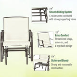 “3-Piece Outdoor Glider Bistro Set – 2 Rocking Swing Chairs with Breathable Sling Fabric & Glass Coffee Table”