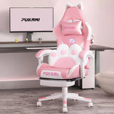 Cute Gaming Chair with Cat Ears – Ergonomic Computer Chair with Cat Paw Lumbar Cushion, Footrest & Headrest for Girls & Teens