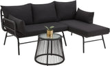 “3-Piece Patio Conversation Set – L-Shaped Sectional Sofa with Thick Cushions & Toughened Glass Coffee Table for Outdoor Living”