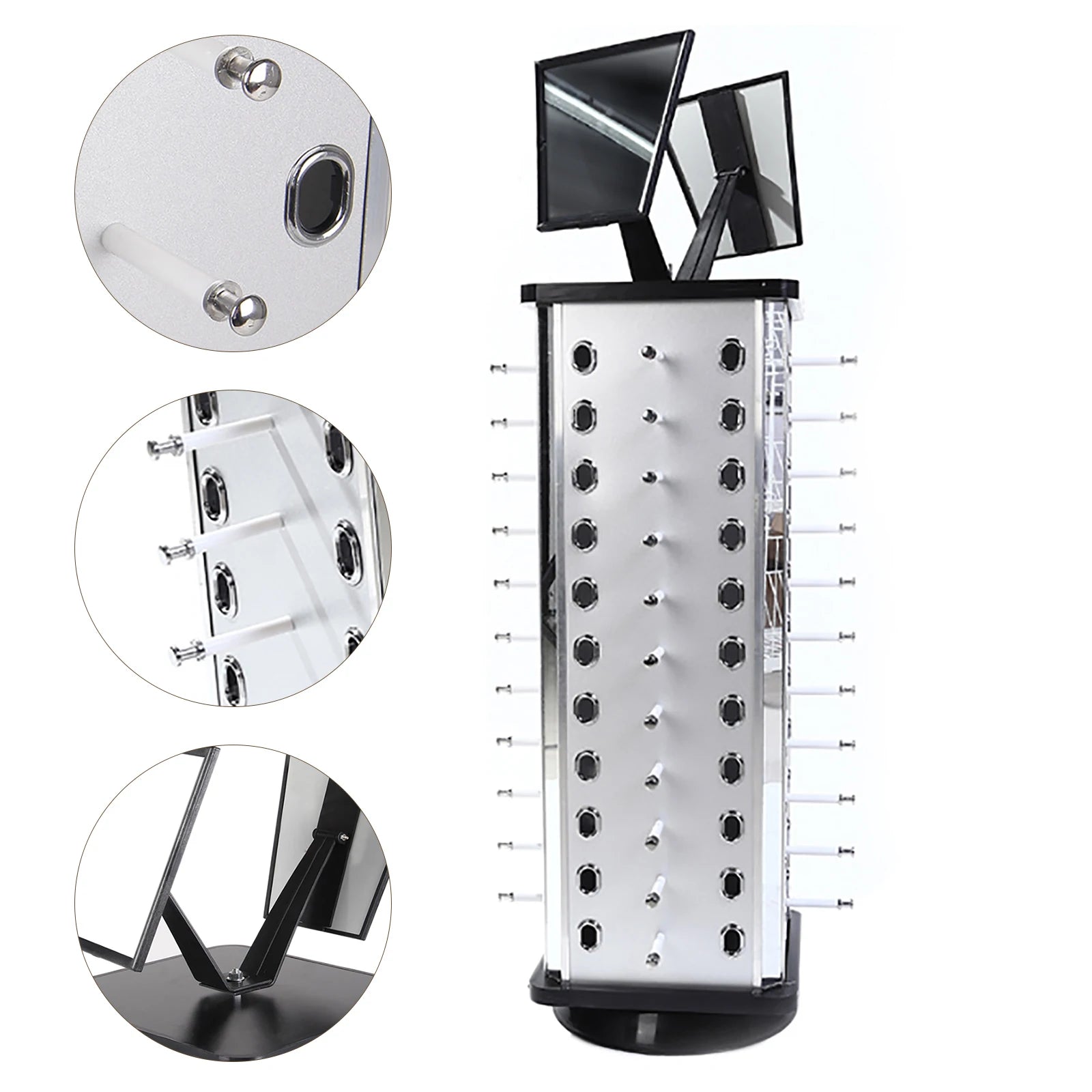 Rotating Sunglass Stand – 44-Pair Glasses Display Rack with Mirror for Commercial & Home Eyewear Organization