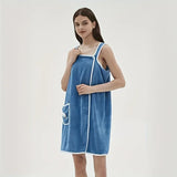 Wearable Coral Velvet Bath Towel – Soft Quick-Dry Bath Dress with Pockets & Bow Design | Absorbent Spa Robe for Women