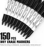 Black Dry Erase Markers – Low-Odor Chisel Tip Whiteboard Pens for Glass & Boards (150-Pack Bulk)