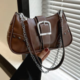 Women’s Crescent Armpit Bag – Solid Color Shoulder Bag with Chain Accent (Chic & Fashion Cool Style)