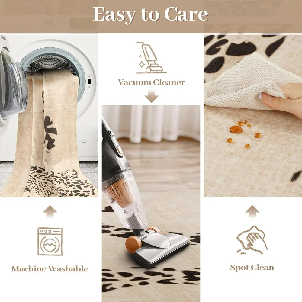 Leopard Print Area Rug 8x10 – Washable Ultra-Thin Non-Slip Modern Rug for Living Room & Bedroom