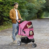 Foldable 3-Wheel Pet Stroller Cart for Dogs & Cats – Pink Cup-Holder Carrier