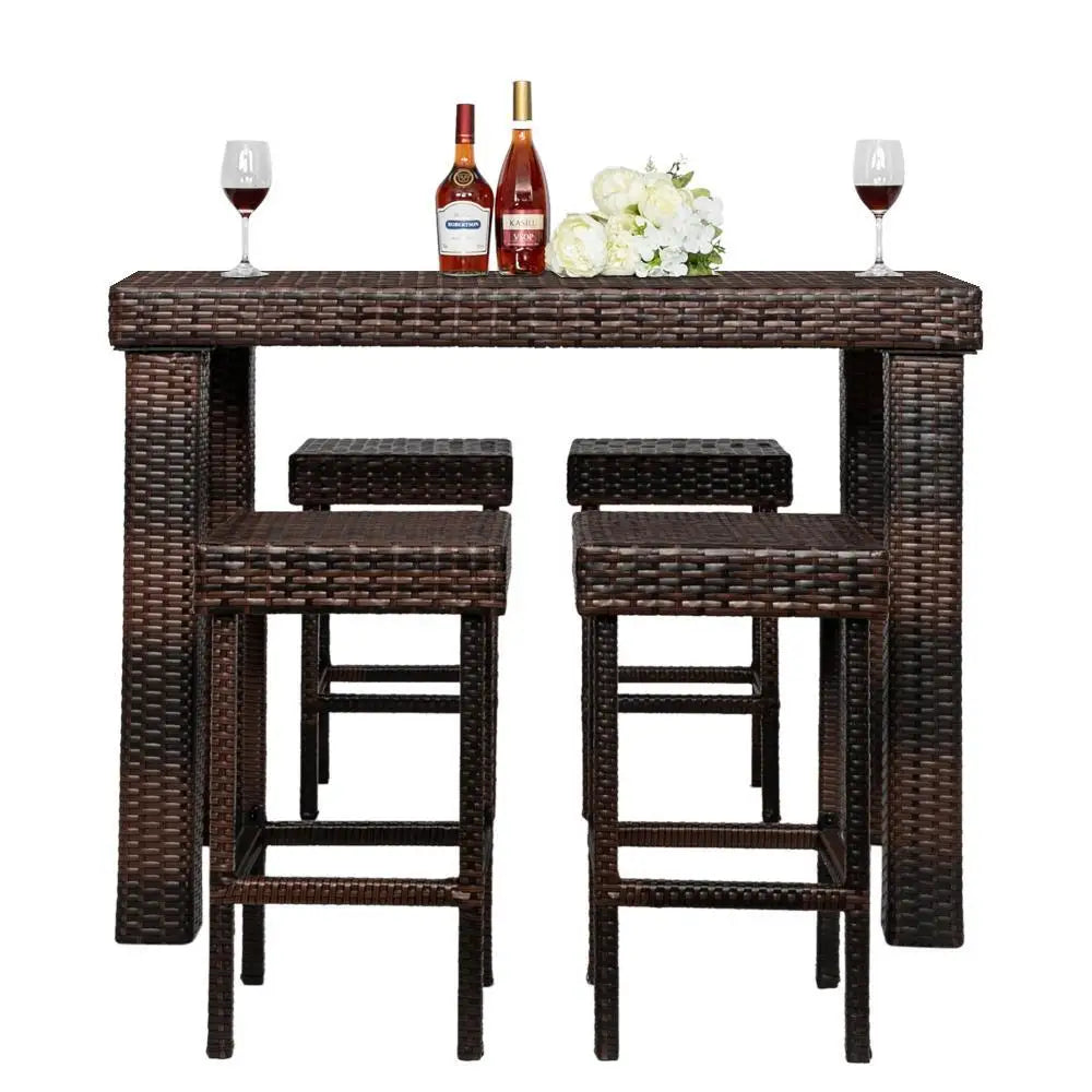 “5-Piece Rattan Patio Furniture Set – PE Wicker Table & 4 Chairs with Cushions for Garden, Yard & Outdoor Living”