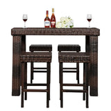 “5-Piece Rattan Patio Furniture Set – PE Wicker Table & 4 Chairs with Cushions for Garden, Yard & Outdoor Living”