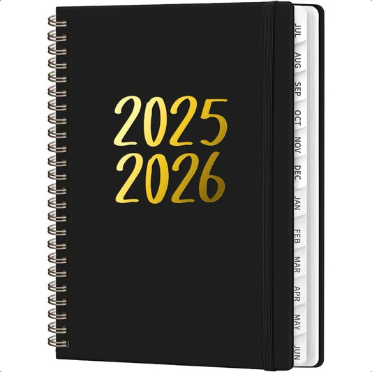 2025–2026 Daily, Weekly & Monthly Planner – Spiral Agenda with Tabs, Inner Pocket & Notes Pages