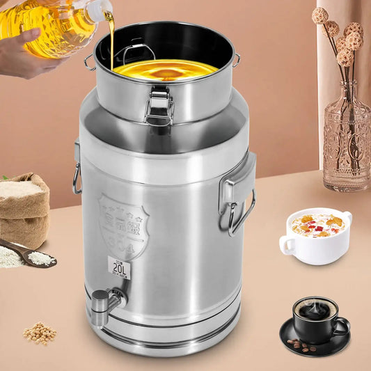 “Stainless Steel Milk Can Transport Barrel with Spigot – 20 L Beverage Dispenser”