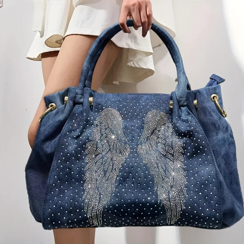 Personalized Wing Pattern Shoulder Bag – Y2K Street Style Elegant Tote for Women