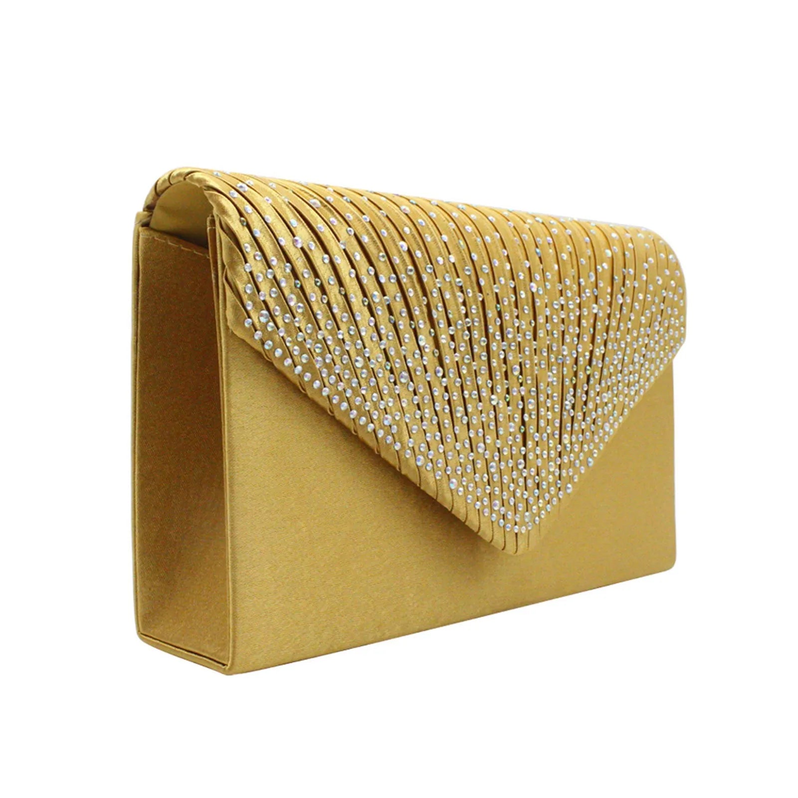 Women’s Satin Rhinestone Clutch – Elegant Evening Shoulder Bag with Thin Chain for Parties, Banquets & Weddings