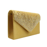 Women’s Satin Rhinestone Clutch – Elegant Evening Shoulder Bag with Thin Chain for Parties, Banquets & Weddings