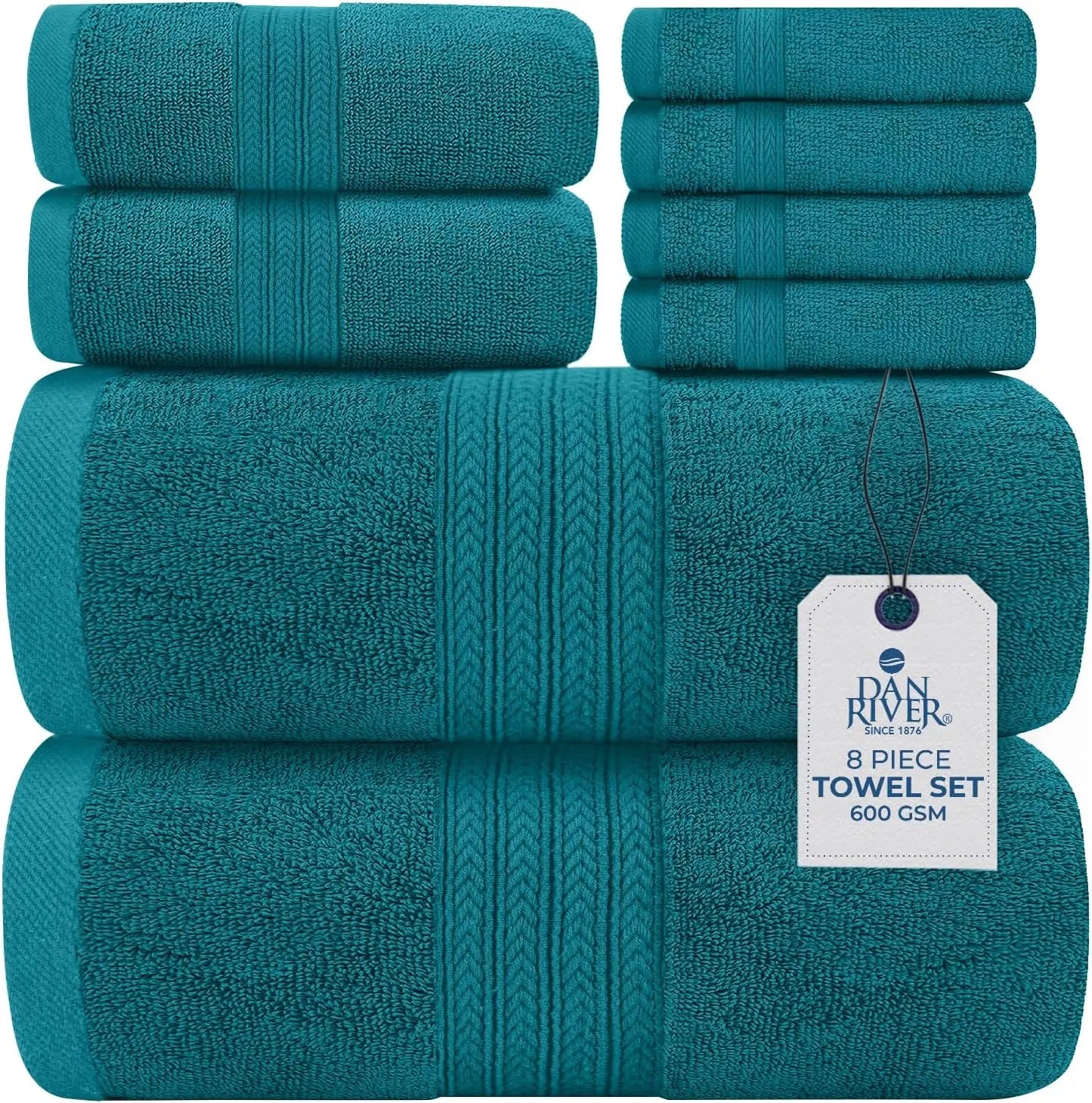 100% Ring-Spun Cotton 8-Piece Towel Set – Hunter Green | Soft, Absorbent, 550 GSM Bath Towels, Hand Towels & Washcloths