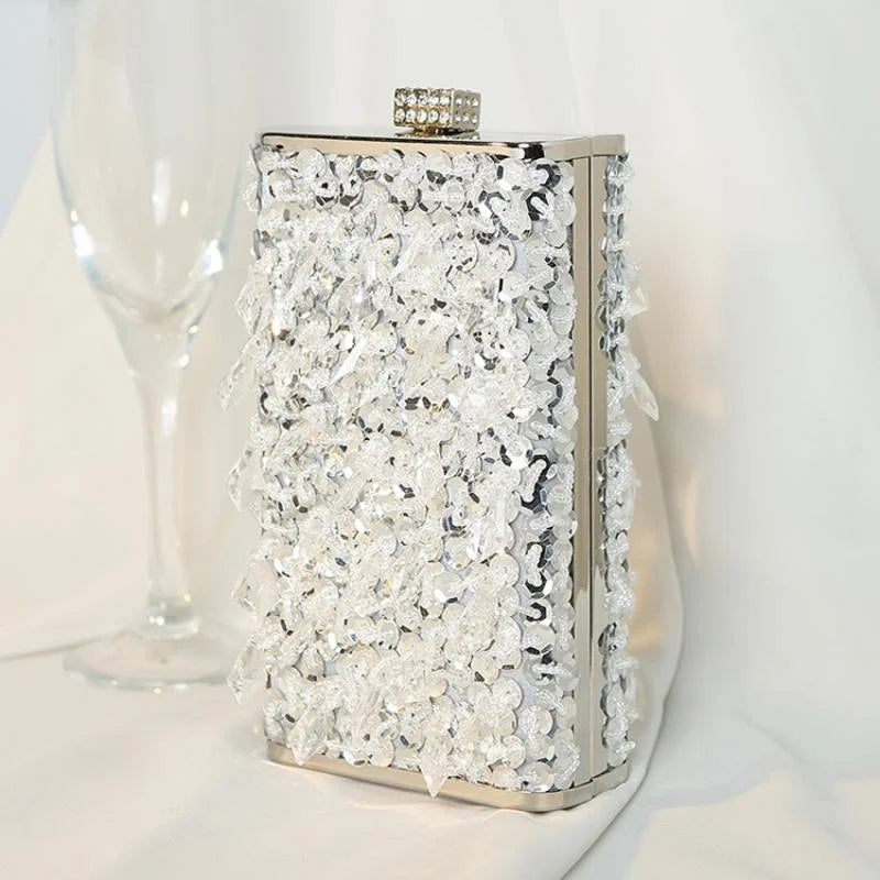 Women’s Luxury Rhinestone Clutch – Gold Party Evening Purse with Glass Crystals, Mini Square Handbag & Tassel Detailing