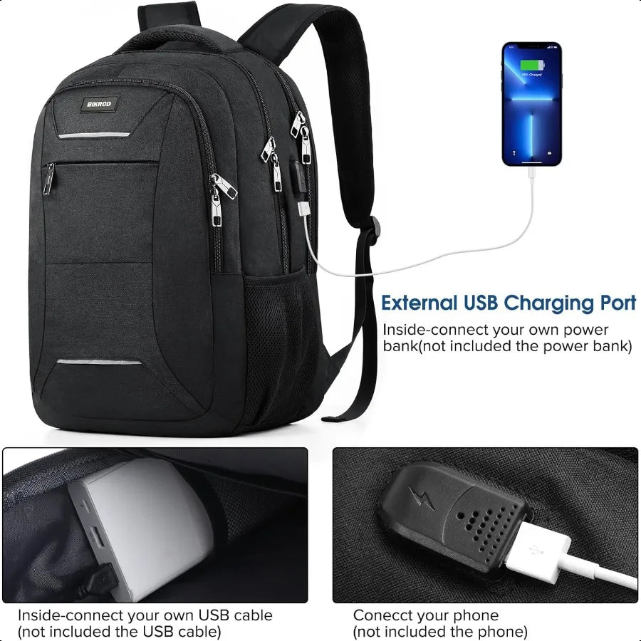 Bikrod Unisex School & Travel Laptop Backpack — Water-Resistant College Bookbag with USB Charging Port
