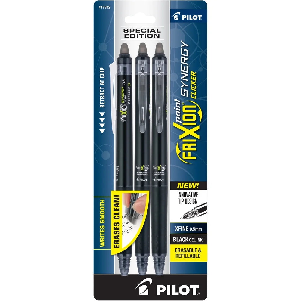 Erasable Gel Pens – Extra Fine Point Black Ink, Retractable Thermo-Sensitive Pens (3-Pack)