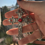 Gothic Zircon Cross Necklace – Unisex Y2K Large Pendant with Irregular Crystal Design for Men & Women