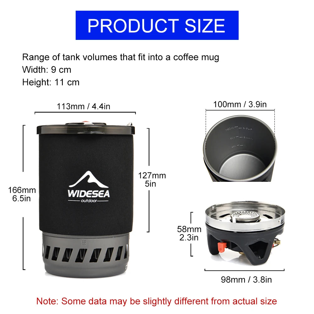 Widesea Camping Cooking System – Portable Gas Stove with Heat Exchanger, Coffee Pot, Cup & Cookware Set 🔥☕
