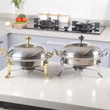Round Stainless Steel Cooking Buffet Warmer Tray with Lid & Fuel Holder – 6 L / Professional Serving Set