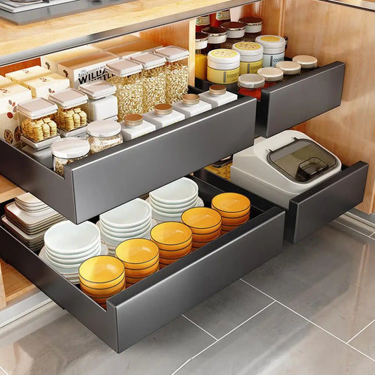 Carbon-Steel Pull-Out Cabinet Organizer – Slide-Out Drawers for Kitchen, Bathroom & Pantry