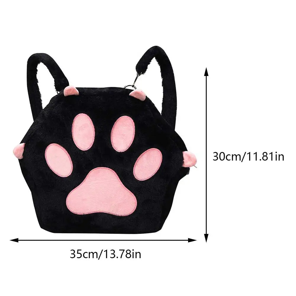 Cute Cat Paw Plush Backpack — Kawaii Soft Furry Bag with Adjustable Straps for Women & Girls